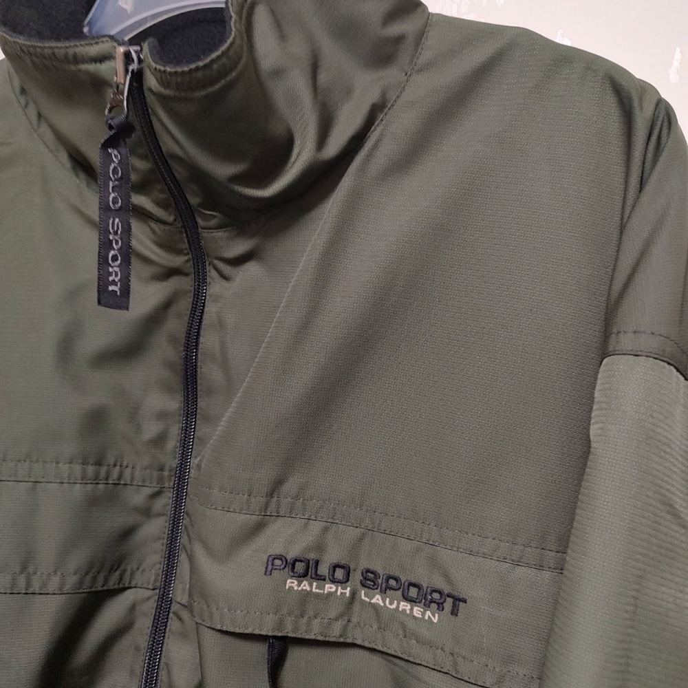 Polo Sport Puffer Vintage 90s Windbreaker with Fleece Lining Pockets XL Olive - Picture 2 of 12